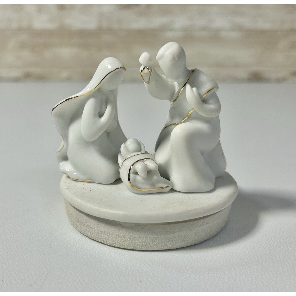 Cokesbury Christmas Candle Nativity Scene Candle Jar Topper Ceramic White